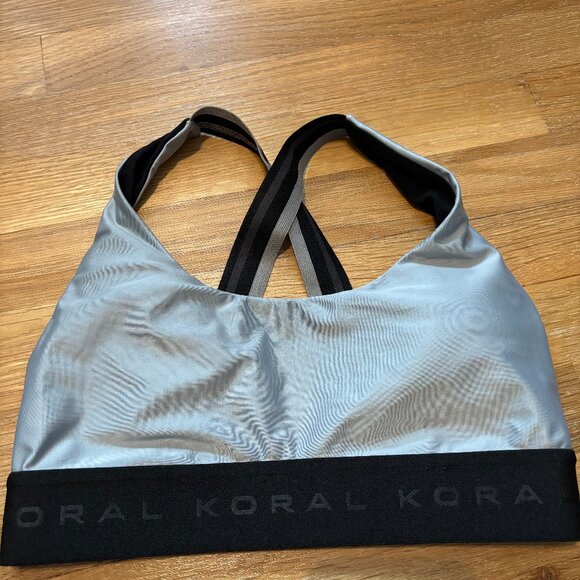 New - Women's Koral Sports Bra - Silver/Metallic Cross back straps - Size Small - Picture 1 of 4